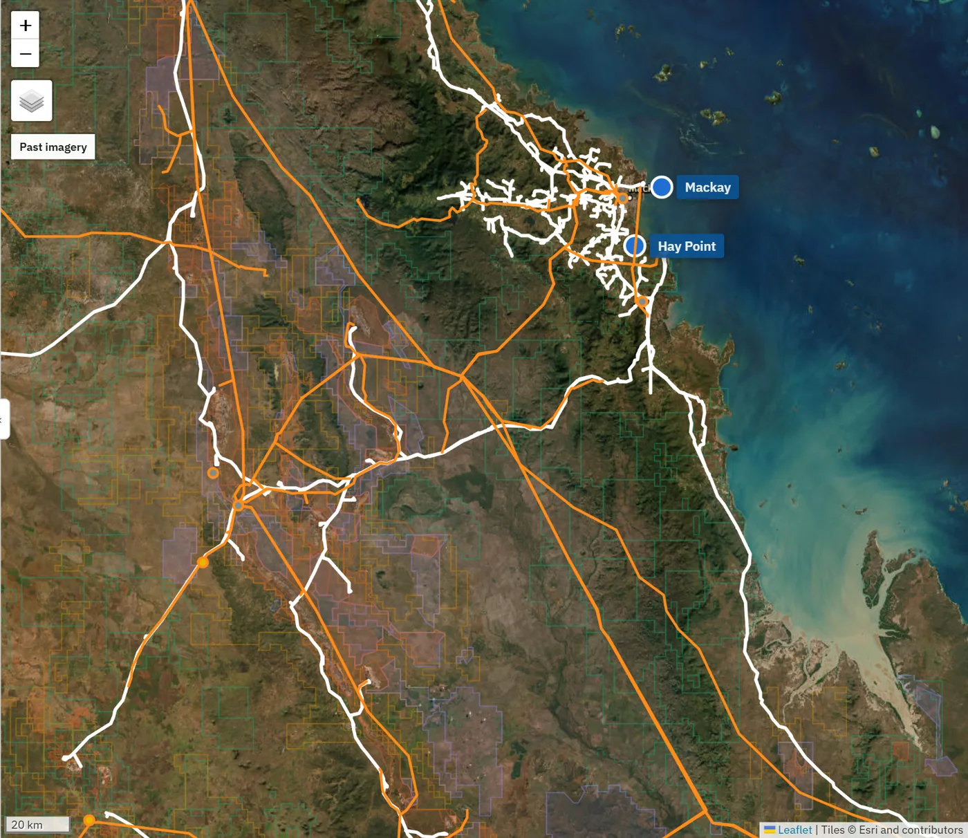 Railways, ports and power lines through the Bowen Basin coalfields